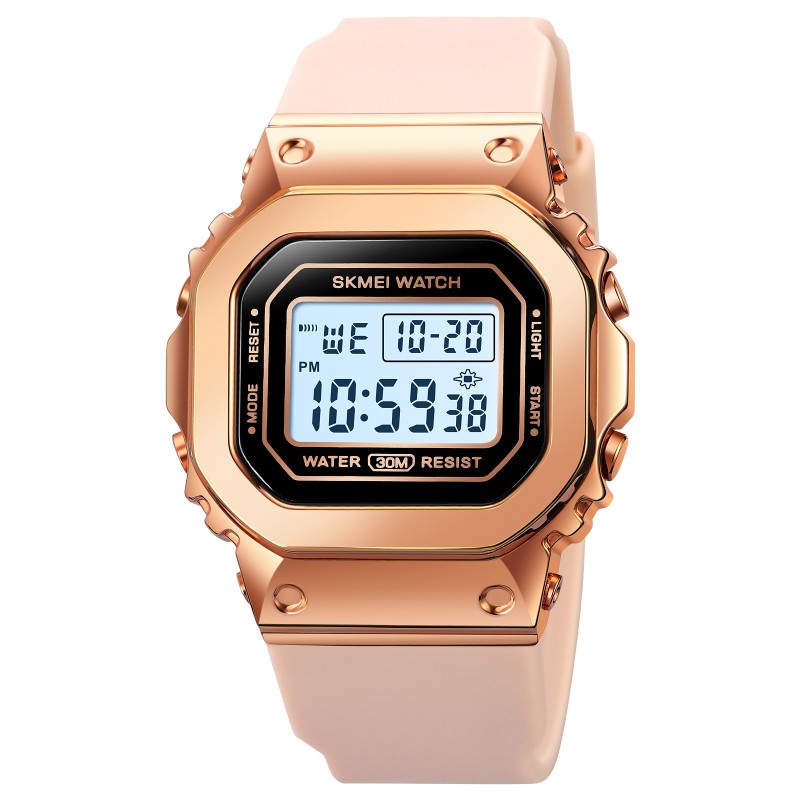 Жіночий спортивний годинник Skmei 1796PKBK Pink-Black з електронним циферблатом та будильником