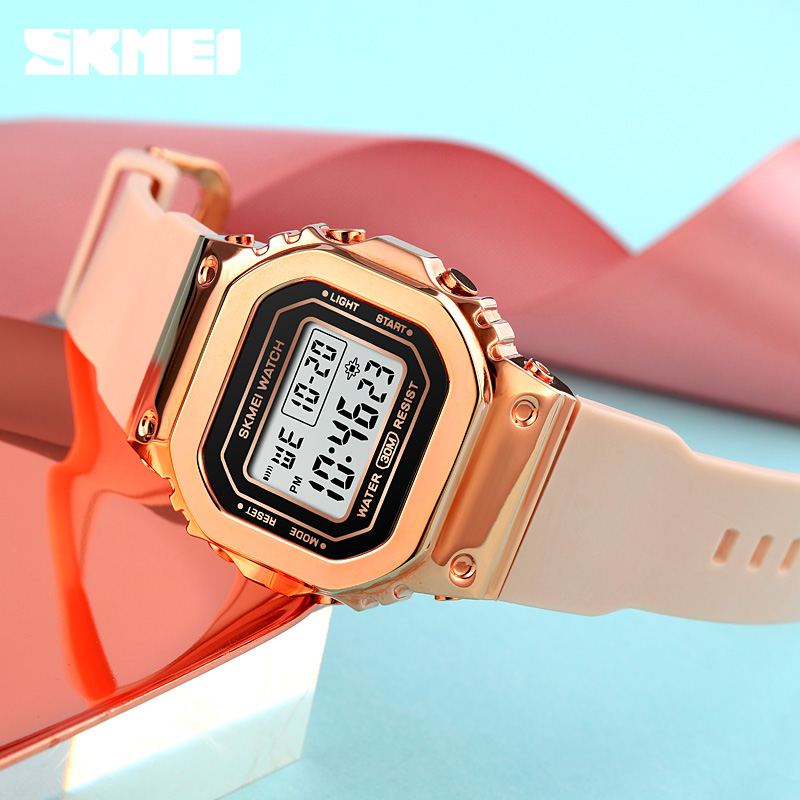 Жіночий спортивний годинник Skmei 1796PKBK Pink-Black з електронним циферблатом та будильником