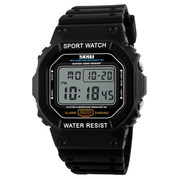 Мужские спортивные часы Skmei 1134BKWT Black-White с электронным циферблатом и водозащитой 5 ATM
