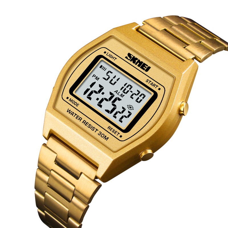 Жіночий годинник Skmei 1328GD Gold у класичному стилі з електронним циферблатом та підсвічуванням