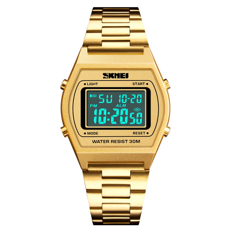 Жіночий годинник Skmei 1328GD Gold у класичному стилі з електронним циферблатом та підсвічуванням