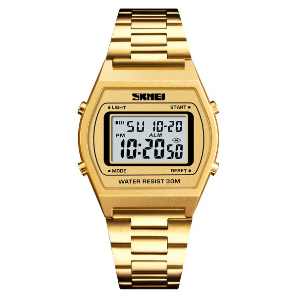 Жіночий годинник Skmei 1328GD Gold у класичному стилі з електронним циферблатом та підсвічуванням