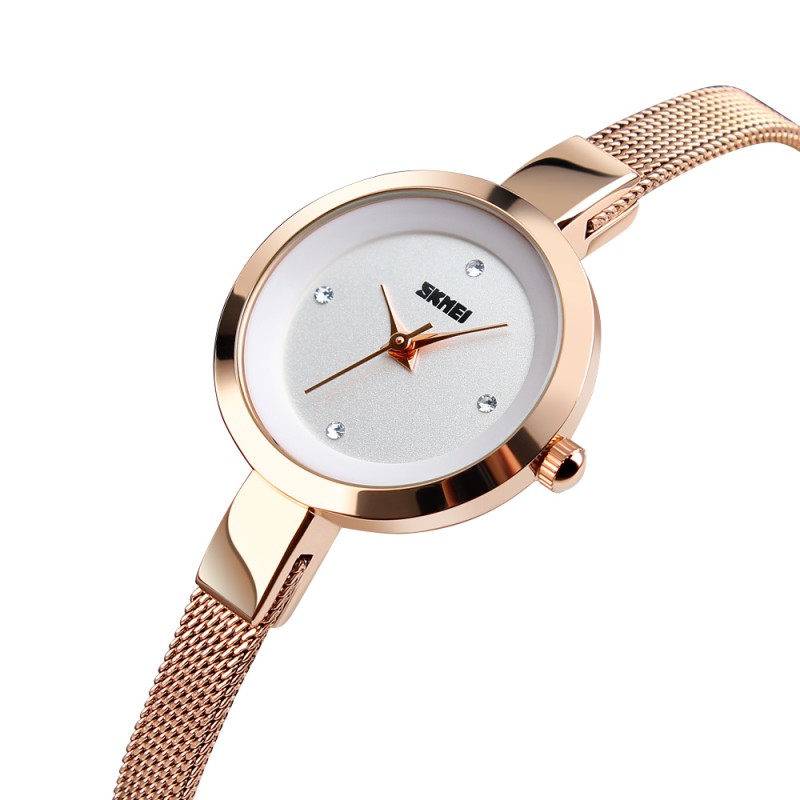 Женские часы Skmei 1390RG Rose Gold в цвете розовое золото с металлическим браслетом