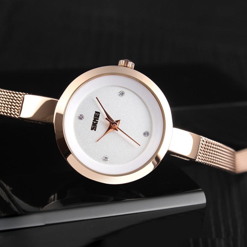 Женские часы Skmei 1390RG Rose Gold в цвете розовое золото с металлическим браслетом
