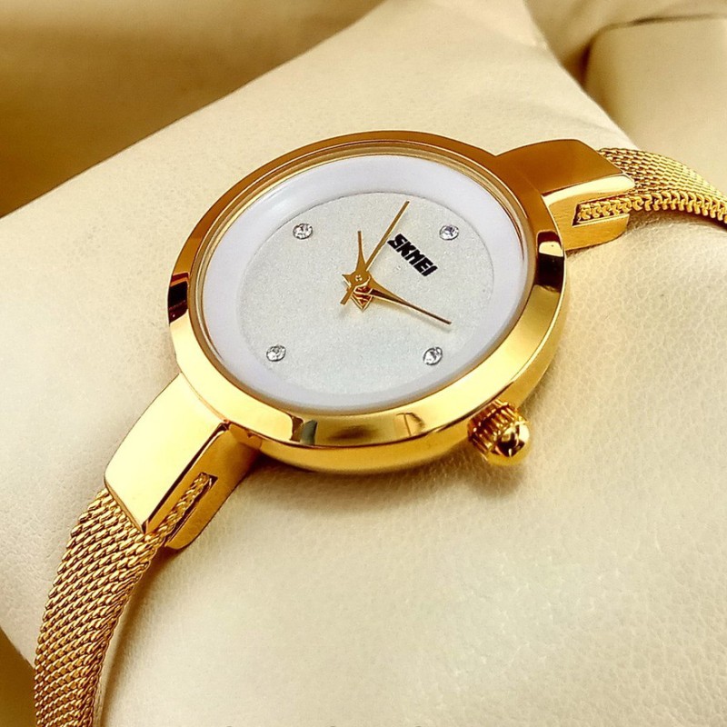 Жіночий годинник Skmei 1390GD Gold з золотистим браслетом та мінеральним склом