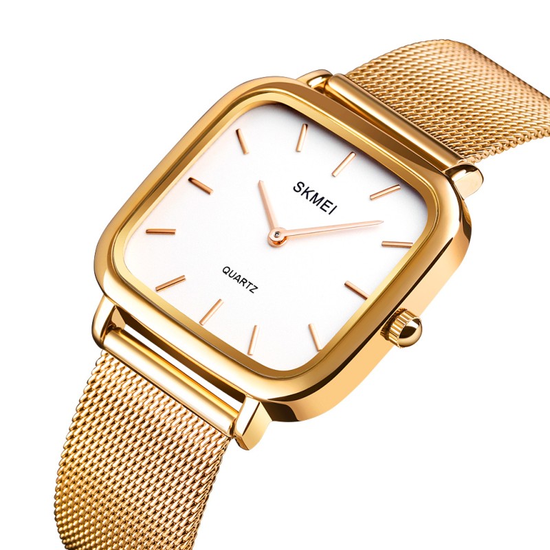 Женские классические часы Skmei 1555SGD Gold с золотистым металлическим браслетом и минеральным стеклом
