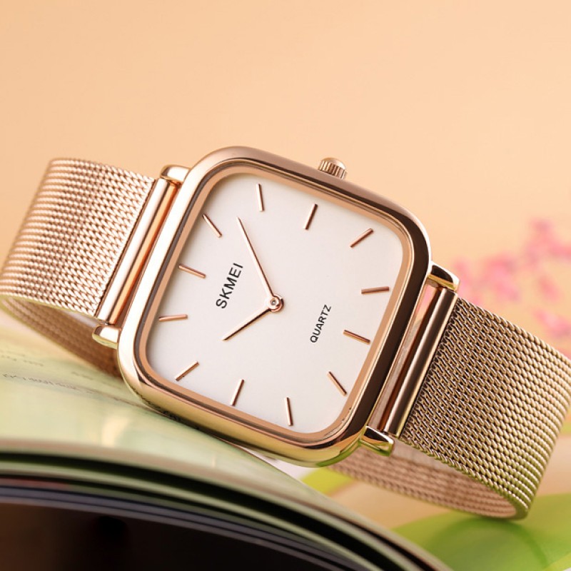 Женские классические часы Skmei 1555SGD Gold с золотистым металлическим браслетом и минеральным стеклом