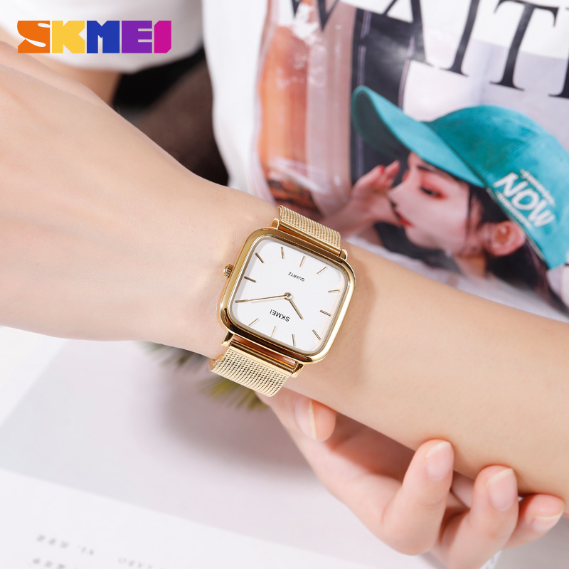 Женские классические часы Skmei 1555SGD Gold с золотистым металлическим браслетом и минеральным стеклом