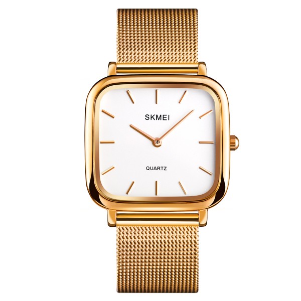 Женские классические часы Skmei 1555SGD Gold с золотистым металлическим браслетом и минеральным стеклом