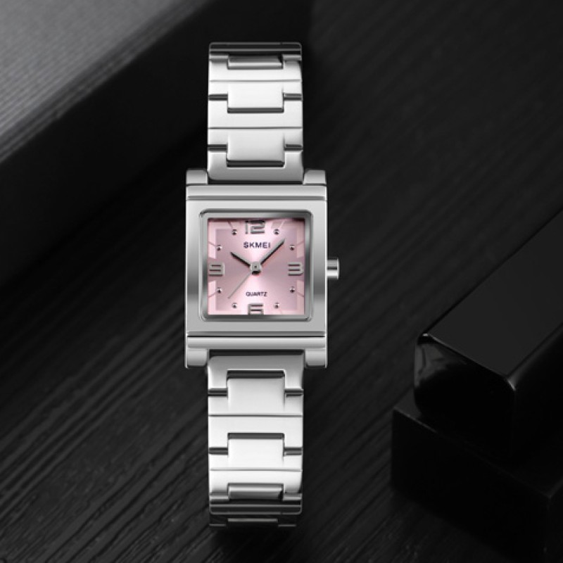 Жіночий годинник Skmei 1388PK Pink з рожевим циферблатом та сріблястим браслетом