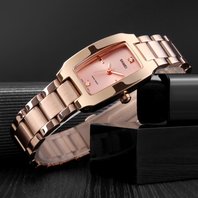 Жіночий годинник Skmei 1400RG Rose Gold у кольорі рожеве золото з прямокутним корпусом