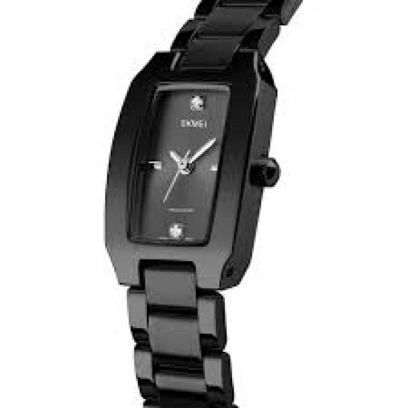 Жіночий годинник Skmei 1400BK Black, класичний чорний металевий браслет, мінеральне скло