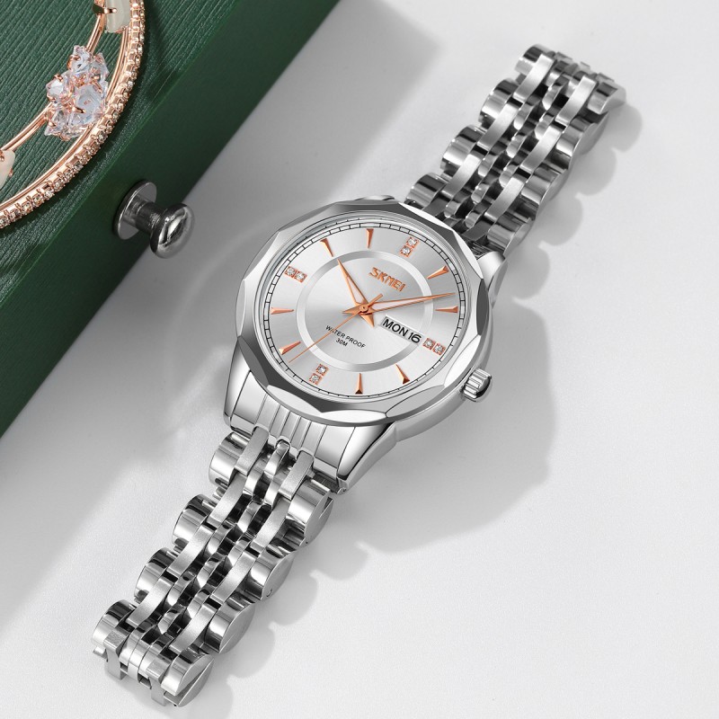 Жіночий класичний годинник Skmei 9264SISI Silver-Silver зі сріблястим браслетом та календарем