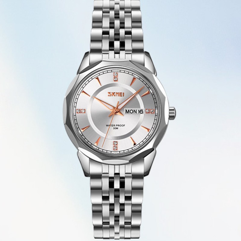 Жіночий класичний годинник Skmei 9264SISI Silver-Silver зі сріблястим браслетом та календарем