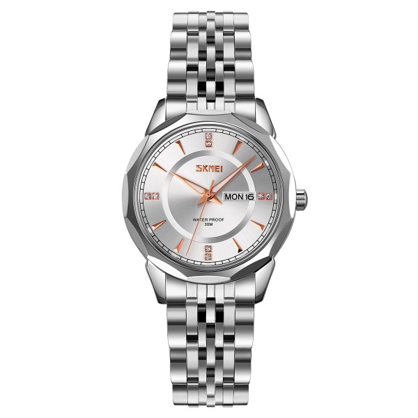 Жіночий класичний годинник Skmei 9264SISI Silver-Silver зі сріблястим браслетом та календарем