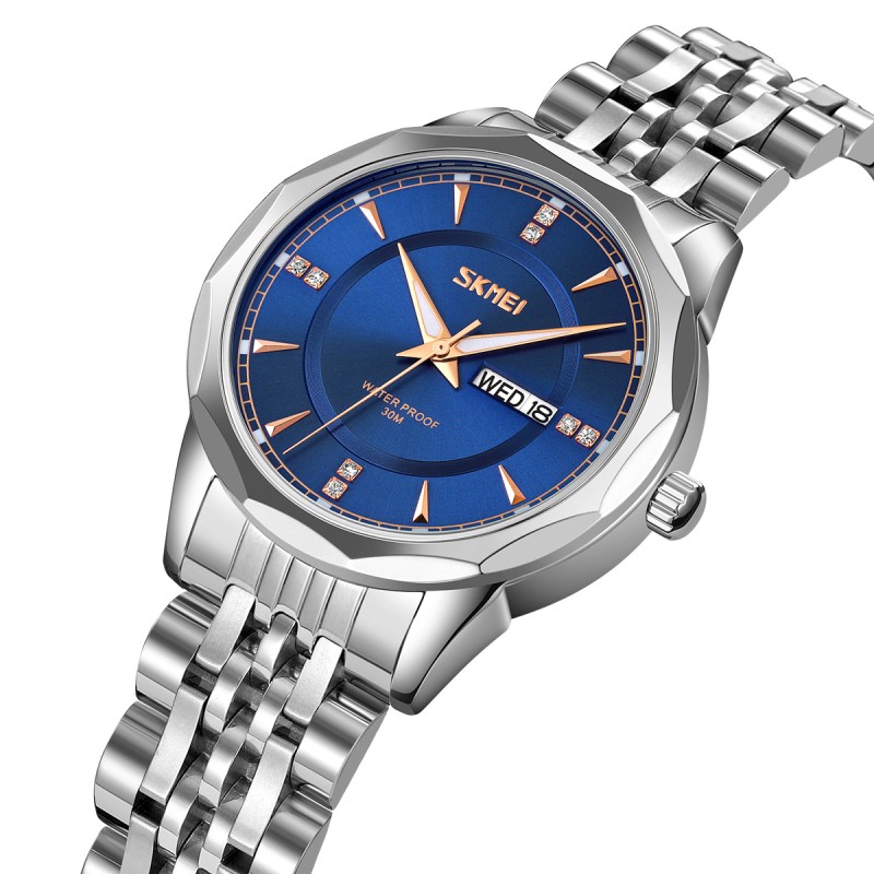 Жіночий класичний годинник Skmei 9264SIBU Silver-Blue зі сріблястим браслетом та синім циферблатом