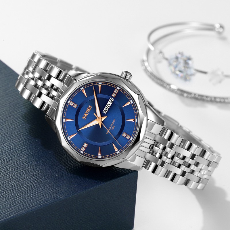 Жіночий класичний годинник Skmei 9264SIBU Silver-Blue зі сріблястим браслетом та синім циферблатом