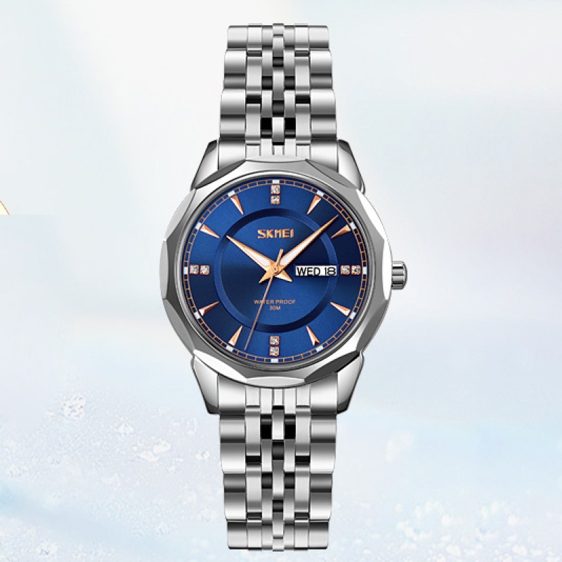 Жіночий класичний годинник Skmei 9264SIBU Silver-Blue зі сріблястим браслетом та синім циферблатом