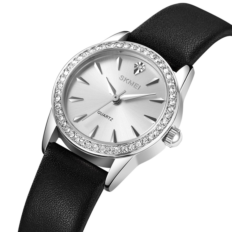 Жіночий годинник Skmei 2086SISI Silver-Silver з мінеральним склом та шкіряним ремінцем
