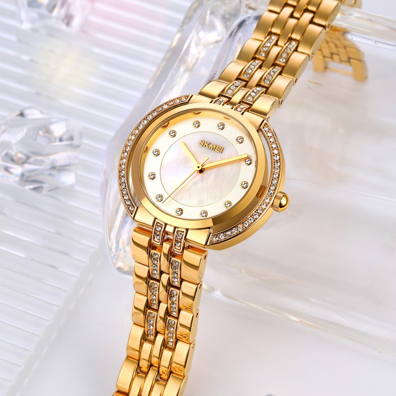 Жіночий годинник Skmei 1979GD Gold із золотистим браслетом та мінеральним склом