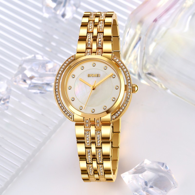 Жіночий годинник Skmei 1979GD Gold із золотистим браслетом та мінеральним склом