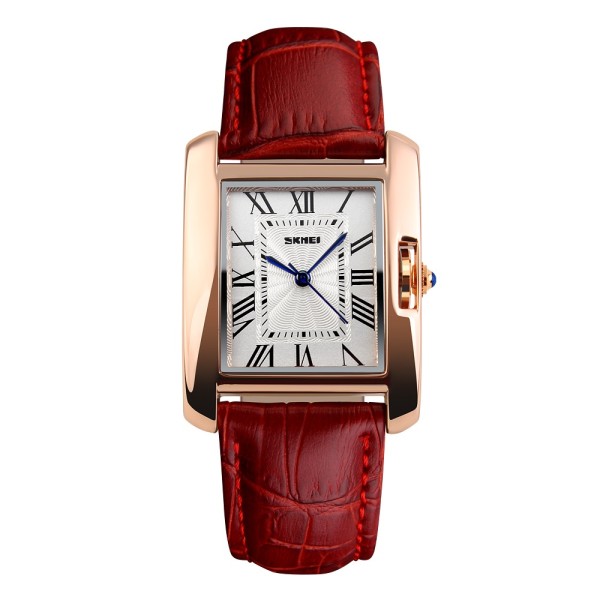 Жіночий годинник Skmei 1085RD Red з червоним шкіряним ремінцем та мінеральним склом
