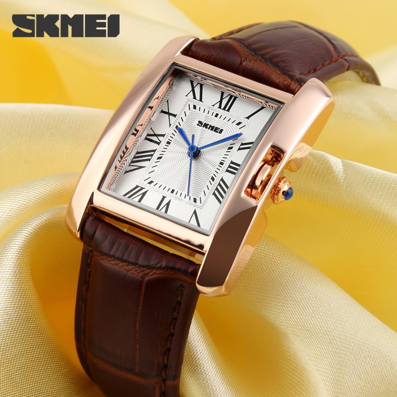 Жіночий годинник Skmei 1085BN Brown з прямокутним корпусом та шкіряним ремінцем