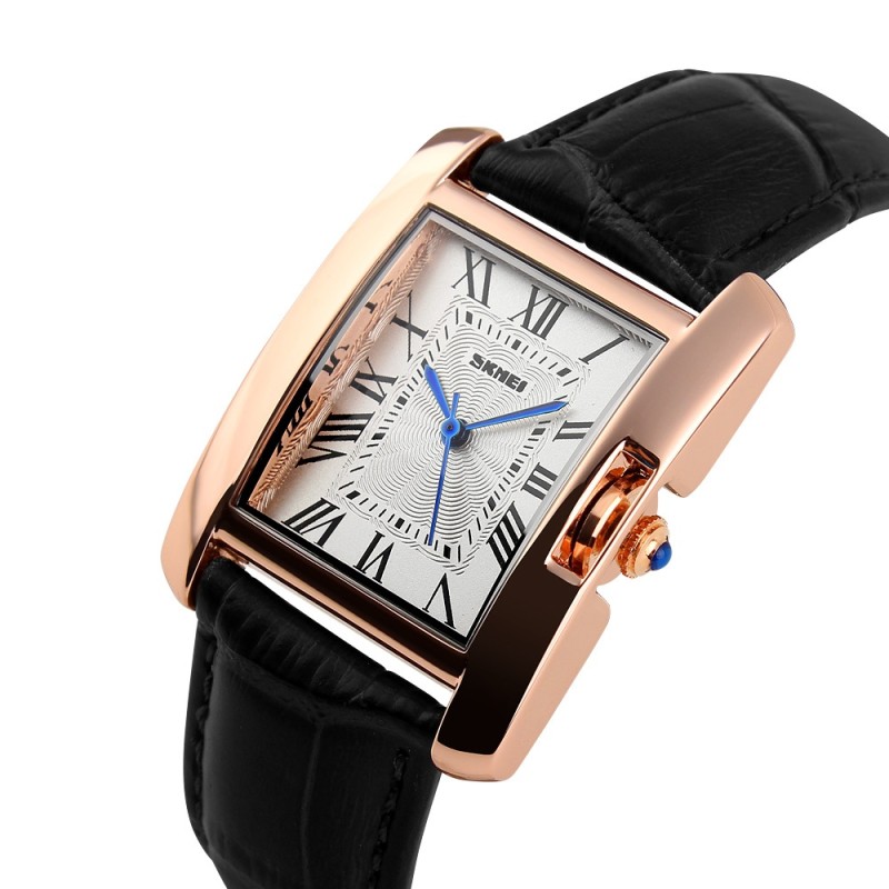 Жіночий класичний годинник Skmei 1085BK Black зі шкіряним ремінцем та мінеральним склом