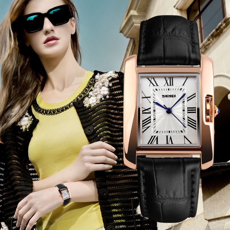 Жіночий класичний годинник Skmei 1085BK Black зі шкіряним ремінцем та мінеральним склом
