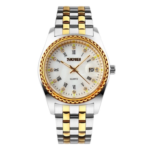 Чоловічий класичний годинник Skmei 9098WT-B White Men з металевим браслетом та датою