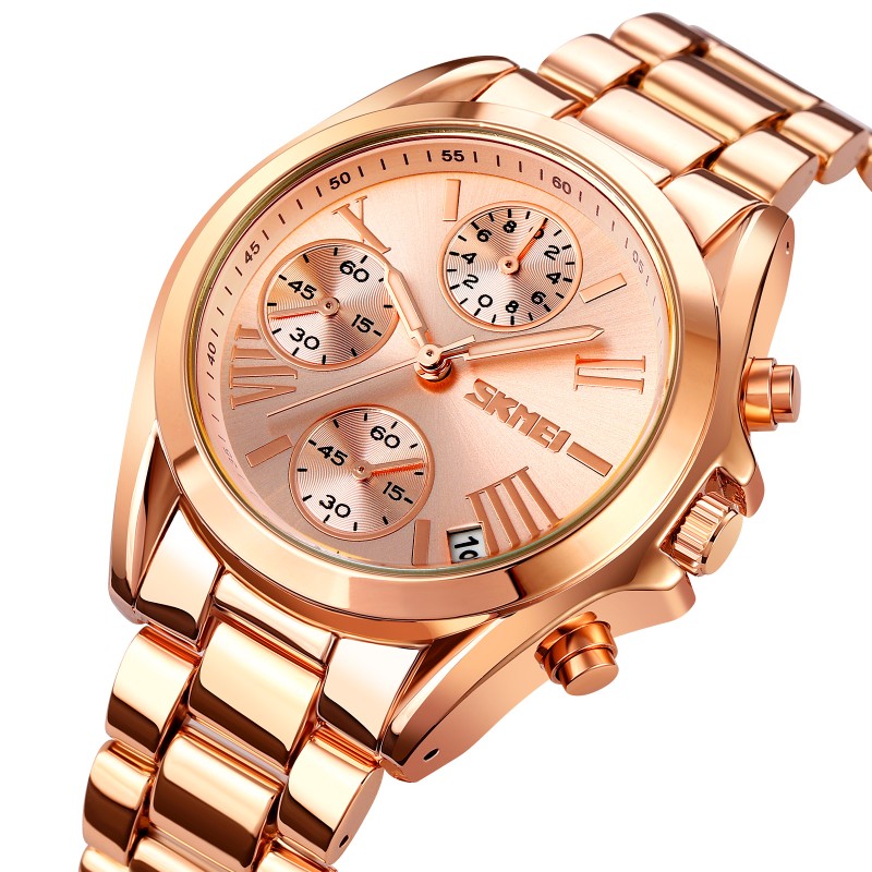 Жіночий годинник Skmei 1897RG Rose Gold з хронографом та металевим браслетом