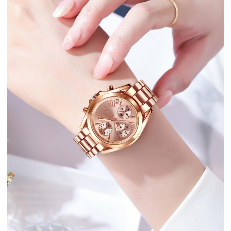 Жіночий годинник Skmei 1897RG Rose Gold з хронографом та металевим браслетом