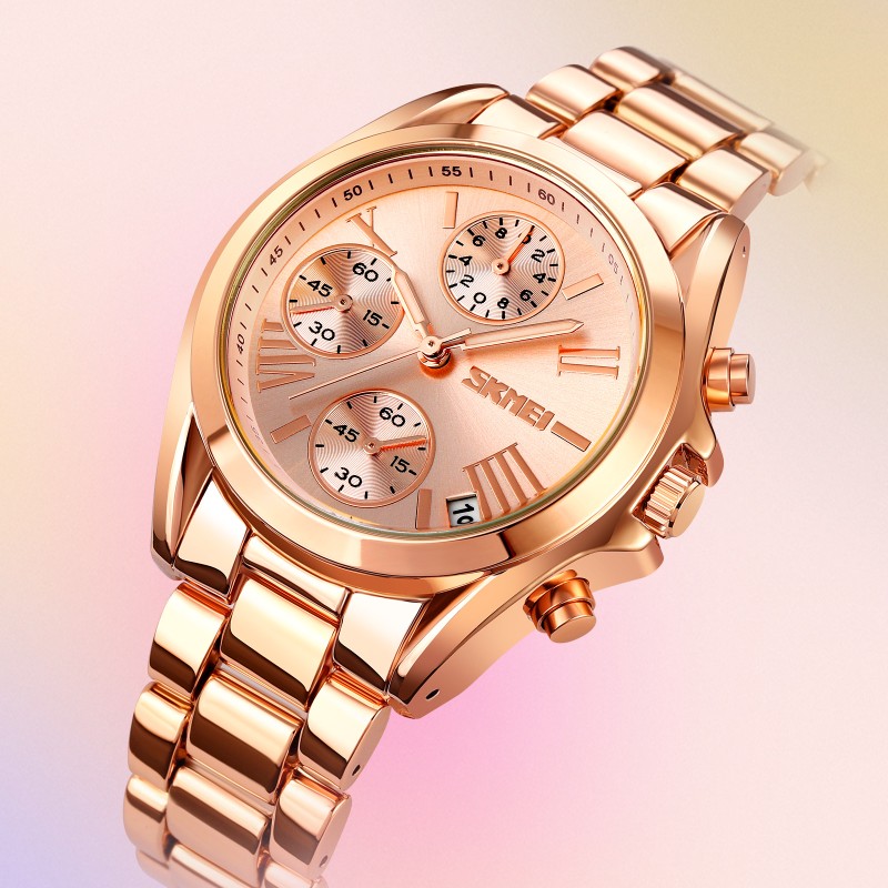 Жіночий годинник Skmei 1897RG Rose Gold з хронографом та металевим браслетом