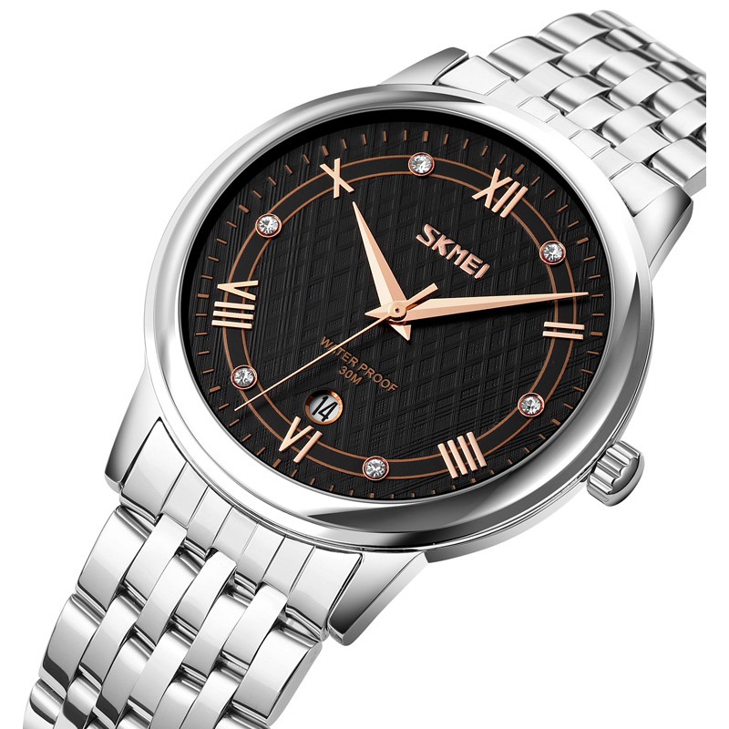 Чоловічий класичний годинник Skmei 9272SIBK-B Silver-Black з металевим браслетом та мінеральним склом