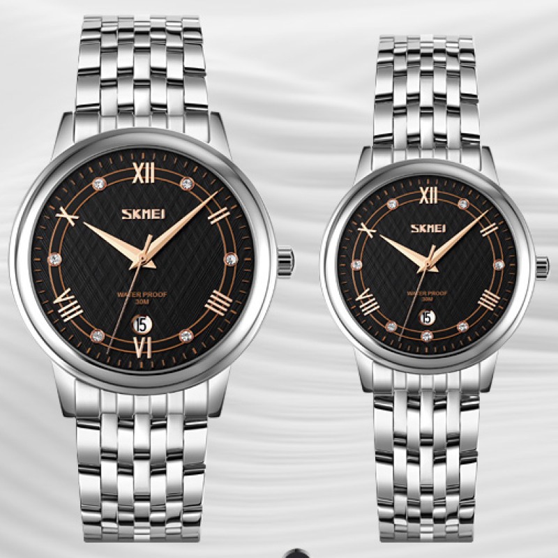Чоловічий класичний годинник Skmei 9272SIBK-B Silver-Black з металевим браслетом та мінеральним склом