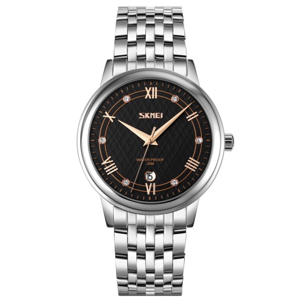 Чоловічий класичний годинник Skmei 9272SIBK-B Silver-Black з металевим браслетом та мінеральним склом