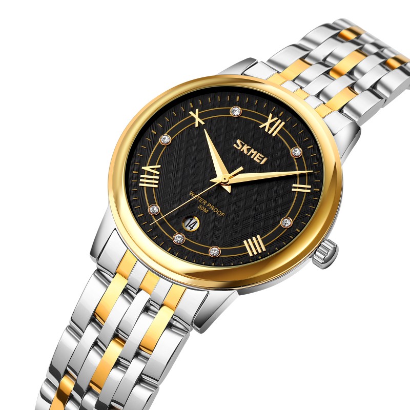 Жіночий годинник Skmei 9272TGDBK-S Gold/Silver-Black класичний з металевим браслетом