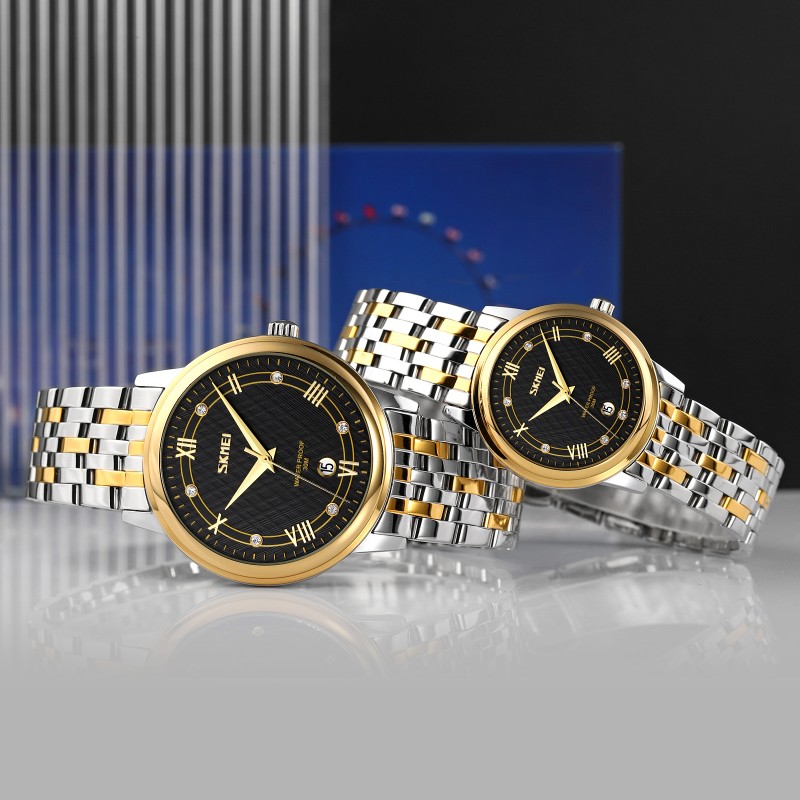 Жіночий годинник Skmei 9272TGDBK-S Gold/Silver-Black класичний з металевим браслетом