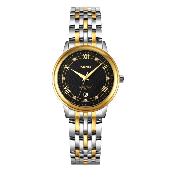 Жіночий годинник Skmei 9272TGDBK-S Gold/Silver-Black класичний з металевим браслетом