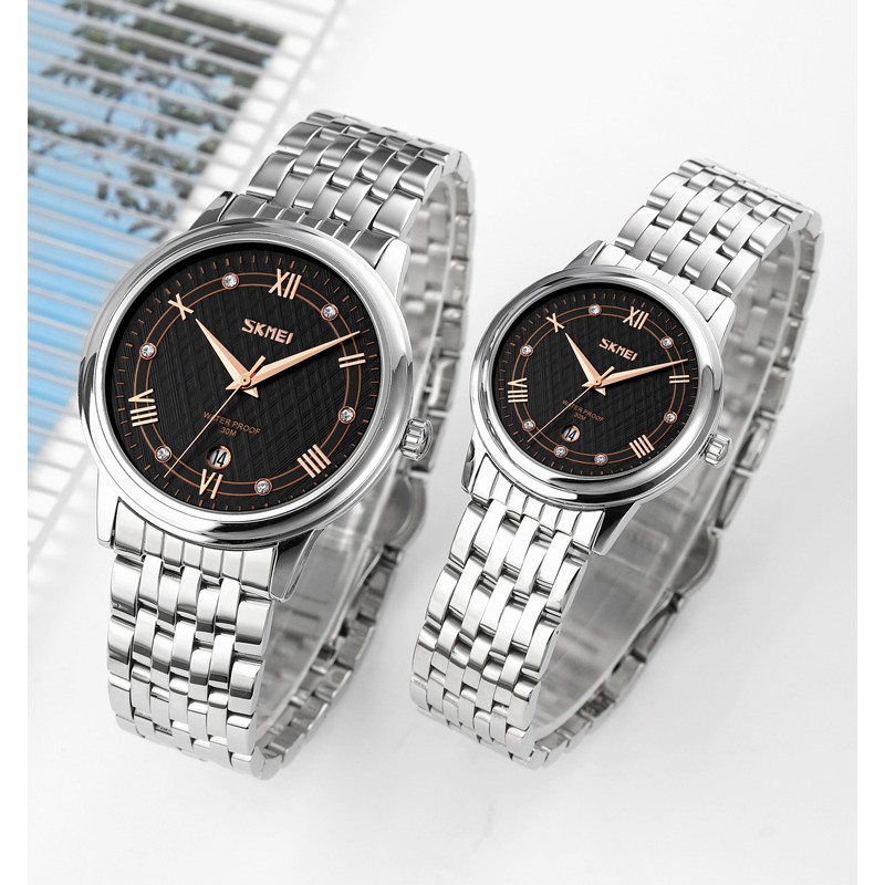 Жіночий класичний годинник Skmei 9272SIBK-S Silver-Black Lady зі сріблястим браслетом та чорним циферблатом