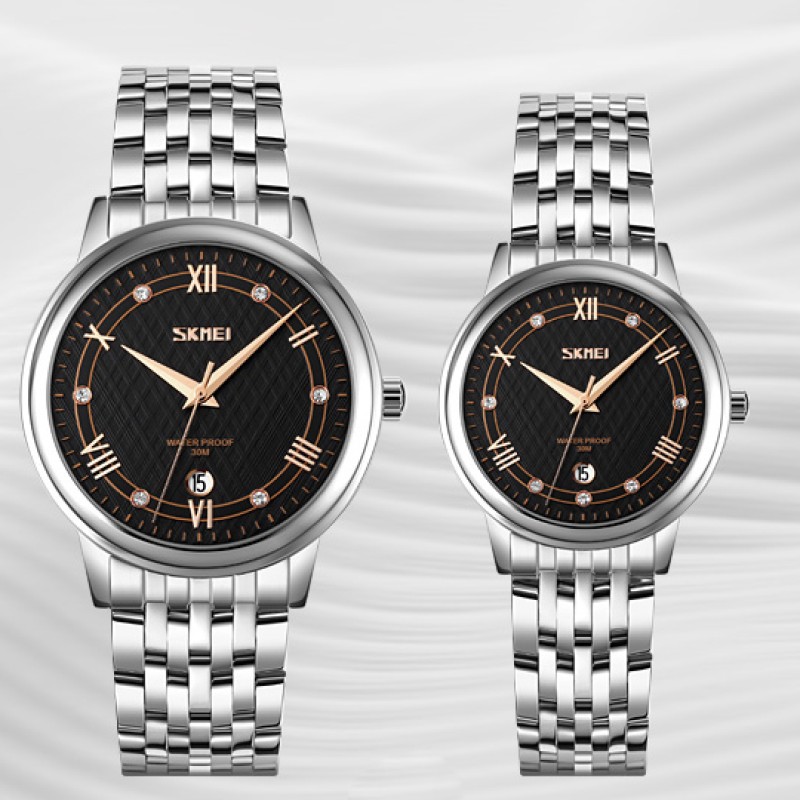 Жіночий класичний годинник Skmei 9272SIBK-S Silver-Black Lady зі сріблястим браслетом та чорним циферблатом