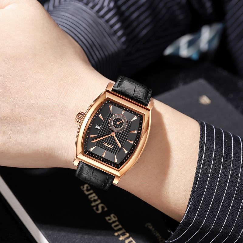 Мужские часы Skmei 9306RGBK Rose Gold-Black с минеральным стеклом и кожаным ремешком
