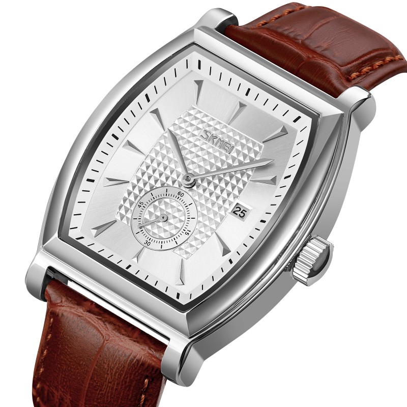 Чоловічий класичний годинник Skmei 9306SISI Silver-Silver з прямокутним корпусом та шкіряним ремінцем