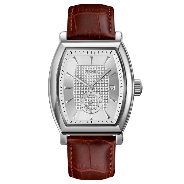 Чоловічий класичний годинник Skmei 9306SISI Silver-Silver з прямокутним корпусом та шкіряним ремінцем