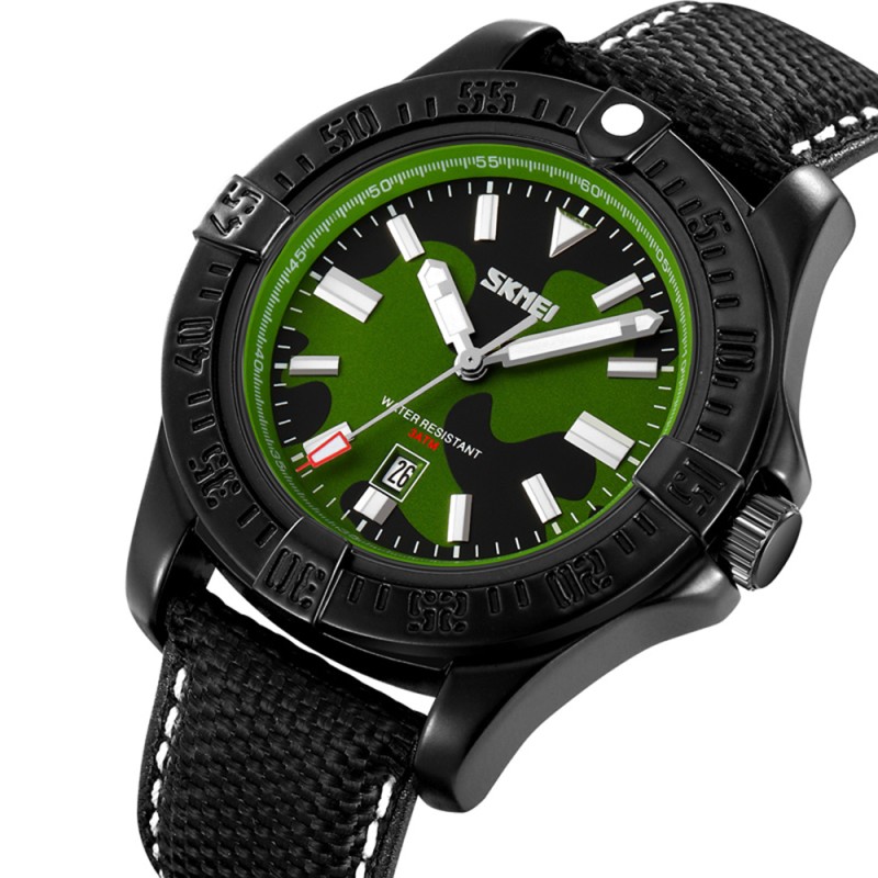 Чоловічий наручний годинник Skmei 9339CMGN Camo Green з камуфляжним циферблатом та нейлоновим ремінцем