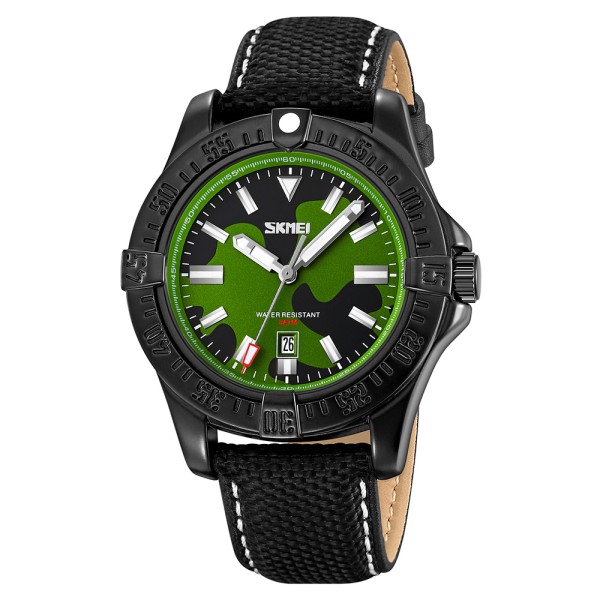 Чоловічий наручний годинник Skmei 9339CMGN Camo Green з камуфляжним циферблатом та нейлоновим ремінцем
