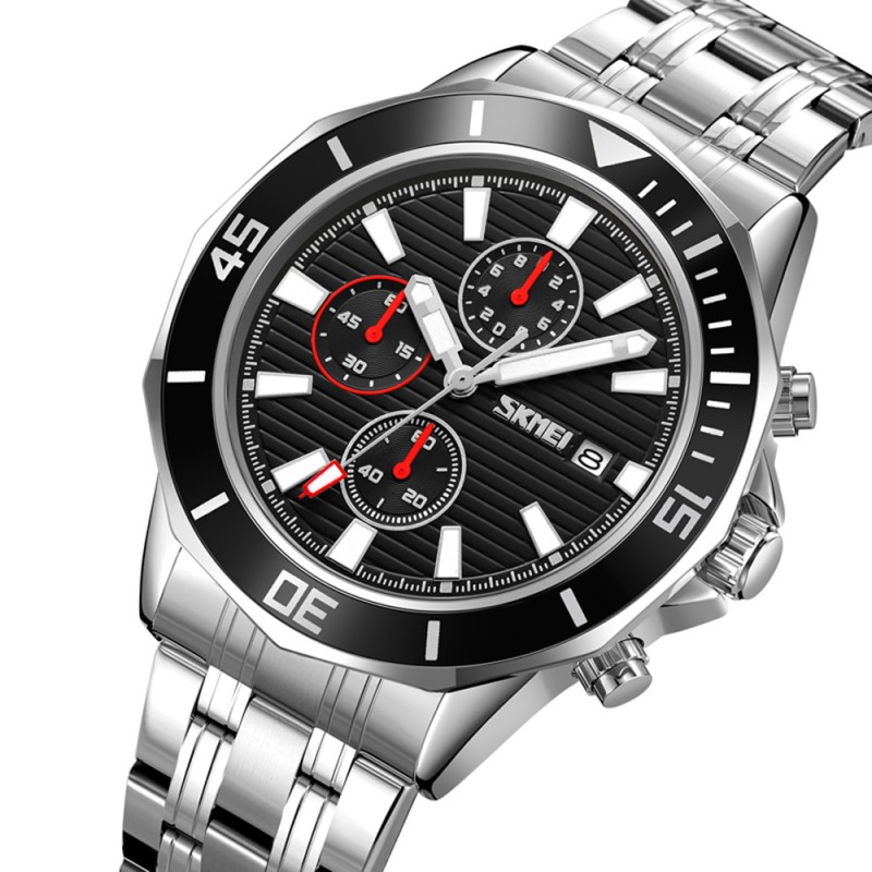 Чоловічий наручний годинник Skmei 9335SIBK Silver-Black з хронографом та календарем