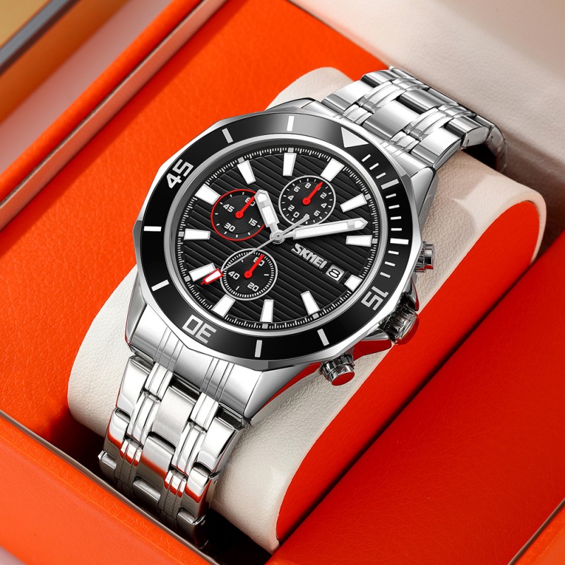 Чоловічий наручний годинник Skmei 9335SIBK Silver-Black з хронографом та календарем