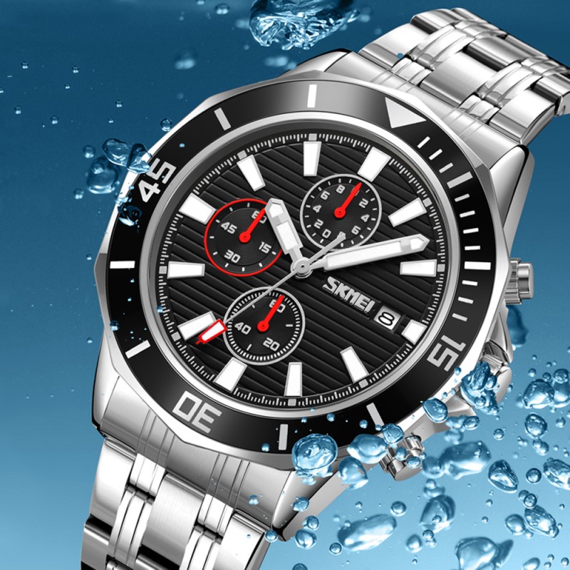 Чоловічий наручний годинник Skmei 9335SIBK Silver-Black з хронографом та календарем