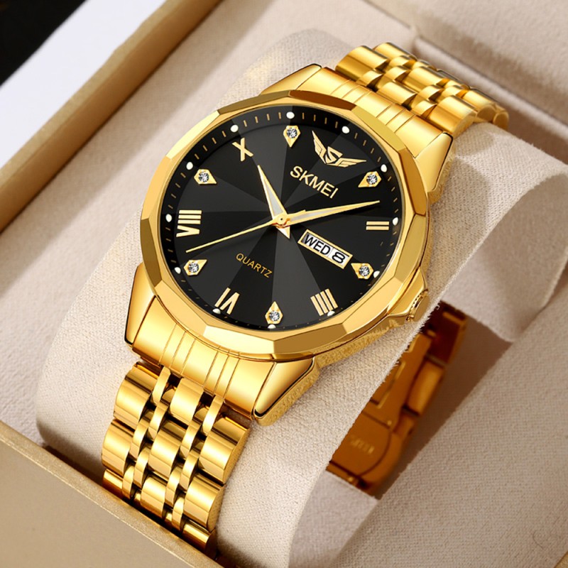 Чоловічий годинник Skmei 2291GDBK Gold-Black з металевим браслетом та мінеральним склом